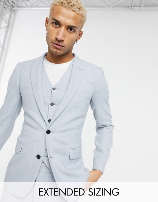 ASOS DESIGN wedding super skinny wool mix suit jacket in denim blue twill