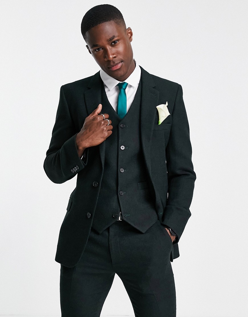 ASOS DESIGN wedding super skinny wool mix suit jacket in forest green twill