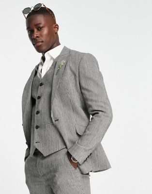 Asos Design Wedding Super Skinny Wool Mix Suit Jacket In Monochrome Puppytooth-black