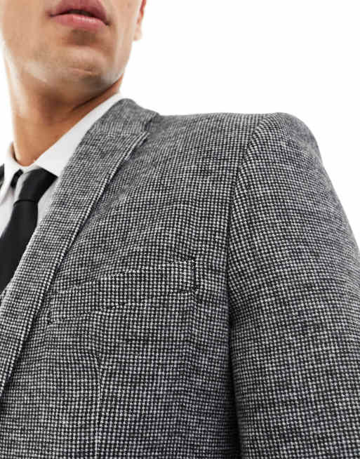 ASOS DESIGN wedding super skinny wool mix suit jacket in monochrome puppytooth, 2 of 5