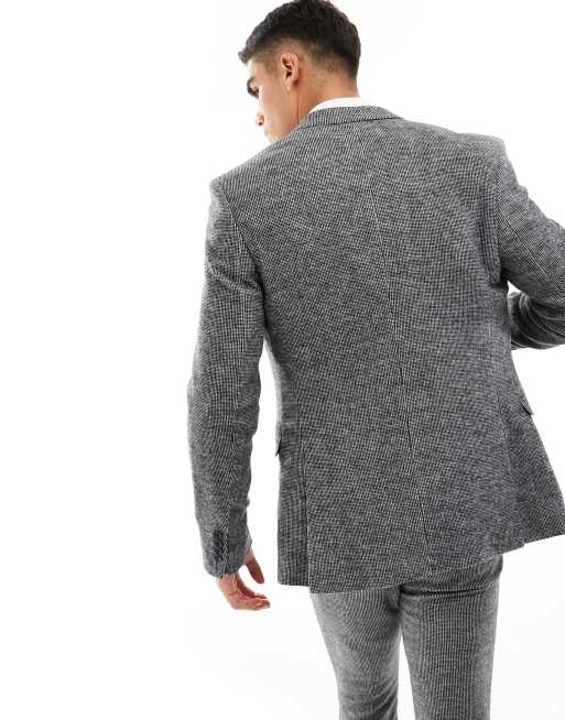ASOS DESIGN wedding super skinny wool mix suit jacket in monochrome puppytooth, 3 of 5