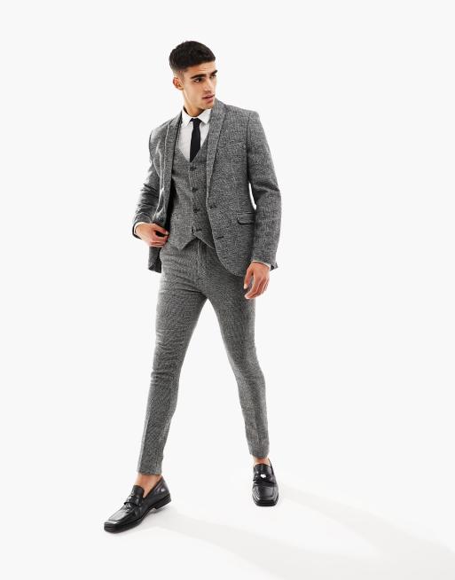 ASOS DESIGN wedding super skinny wool mix suit jacket in monochrome puppytooth, 4 of 5