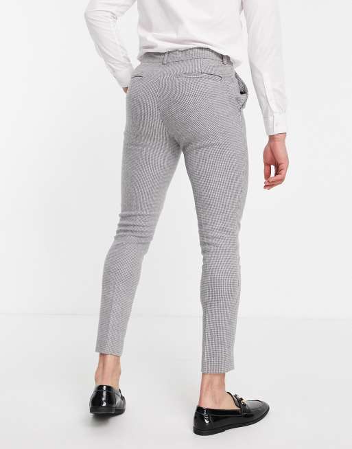 ASOS DESIGN wedding super skinny wool mix suit pants in gray puppytooth