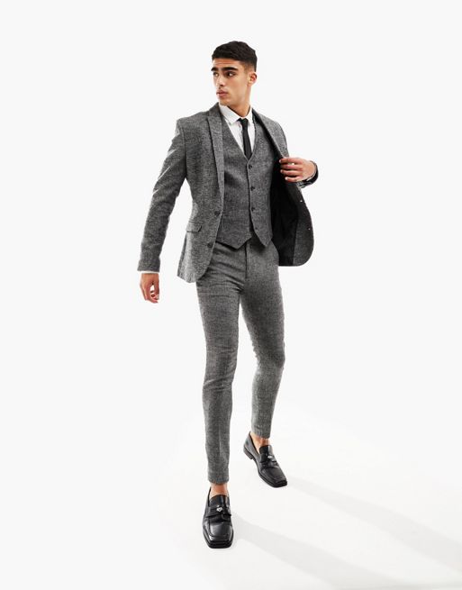 ASOS DESIGN wedding super skinny wool mix suit pants in monochrome  puppytooth