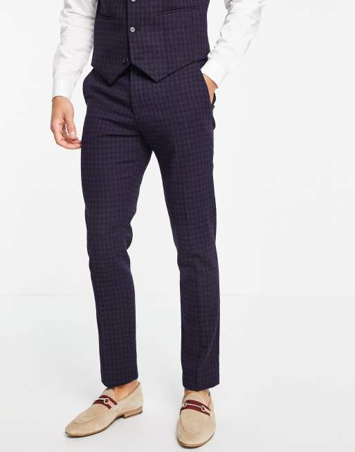 ASOS DESIGN wedding super skinny wool mix suit pants with navy grid check