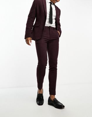 ASOS DESIGN wedding super skinny wool mix suit trousers in burgundy puppytooth - ASOS Price Checker