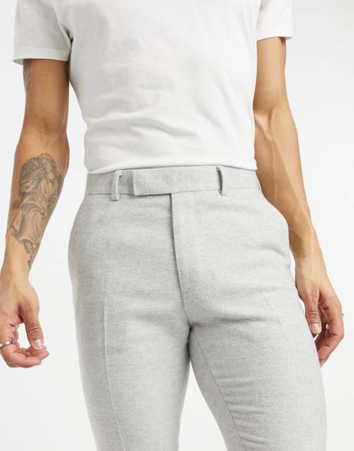 ASOS DESIGN wedding super skinny wool mix suit trousers in ice grey twill, 3 of 4