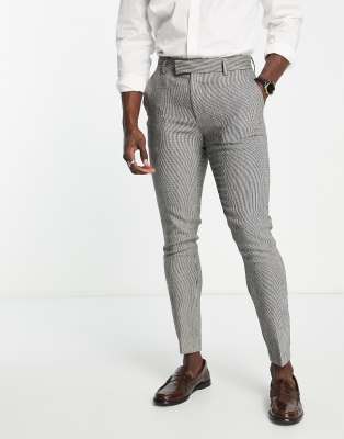 ASOS DESIGN wedding super skinny wool mix suit trousers in monochrome puppytooth-Black