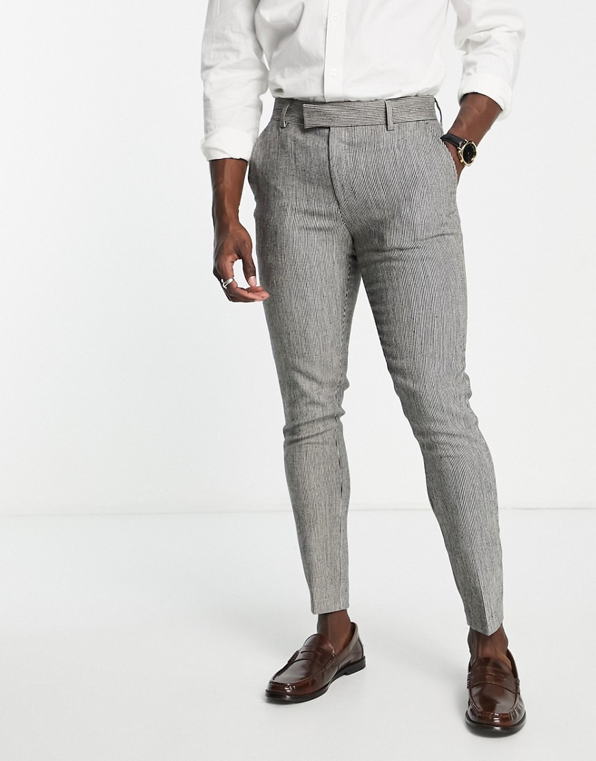 ASOS DESIGN wedding super skinny wool mix suit trousers in monochrome puppytooth-Black