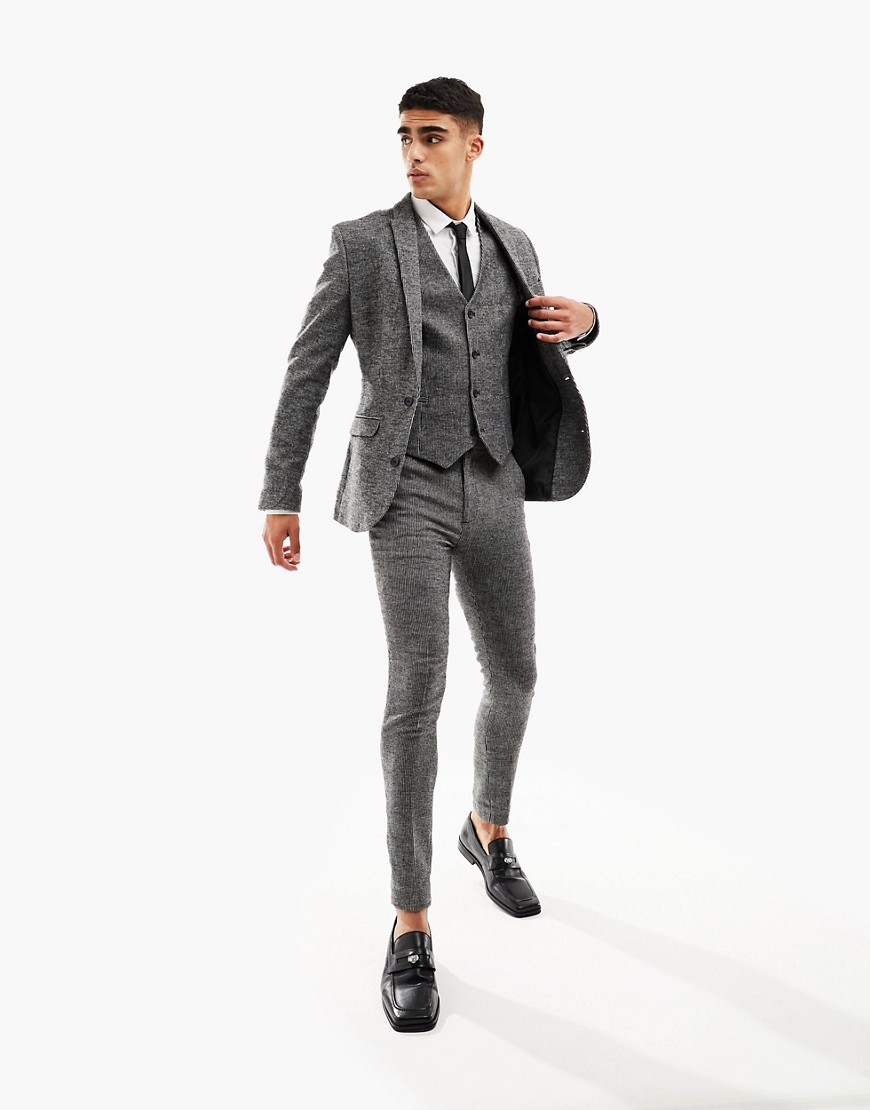 ASOS DESIGN wedding super skinny wool mix suit trousers in monochrome puppytooth-Black
