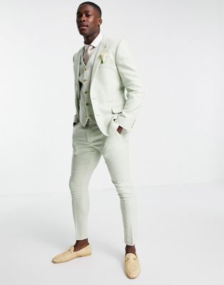 ASOS DESIGN wedding super skinny wool mix suit trousers in pastel green twill