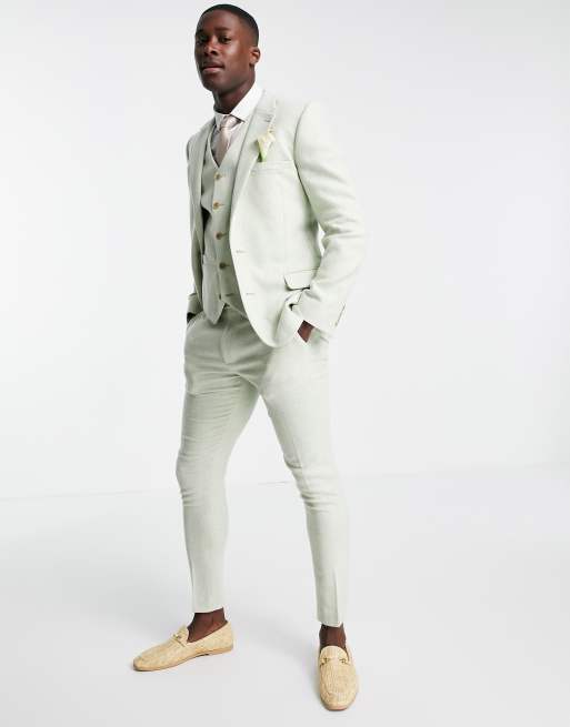 ASOS DESIGN wedding super skinny wool mix suit in pastel green twill, 2 of 3