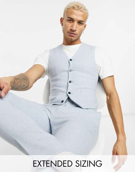 ASOS DESIGN wedding super skinny wool mix suit vest in denim blue twill