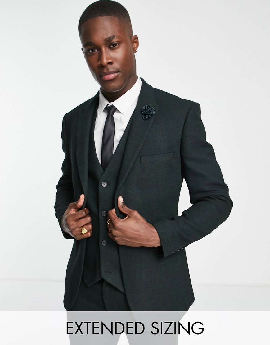 ASOS DESIGN wedding super skinny wool mix twill suit jacket in forest green