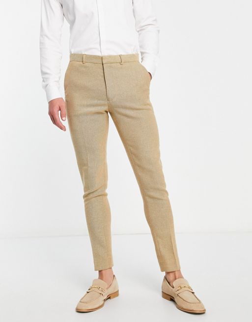ASOS DESIGN wedding super skinny wool mix twill suit trousers in camel ...