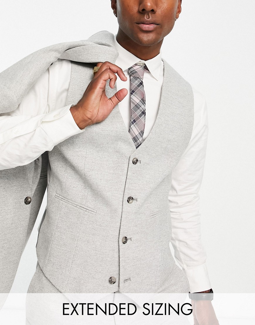 Asos Design Wedding Super Skinny Wool Mix Twill Vest In Ice Gray