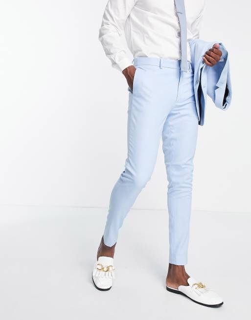 ASOS DESIGN Wedding – Supereng geschnittene Anzughose in Pastellblau mit Mikrostruktur
