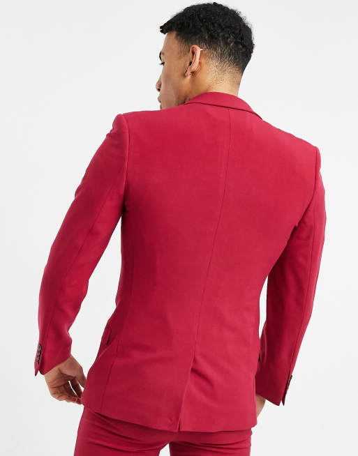 ASOS DESIGN Wedding – Supereng geschnittene Anzugjacke in Rot, 2 von 4