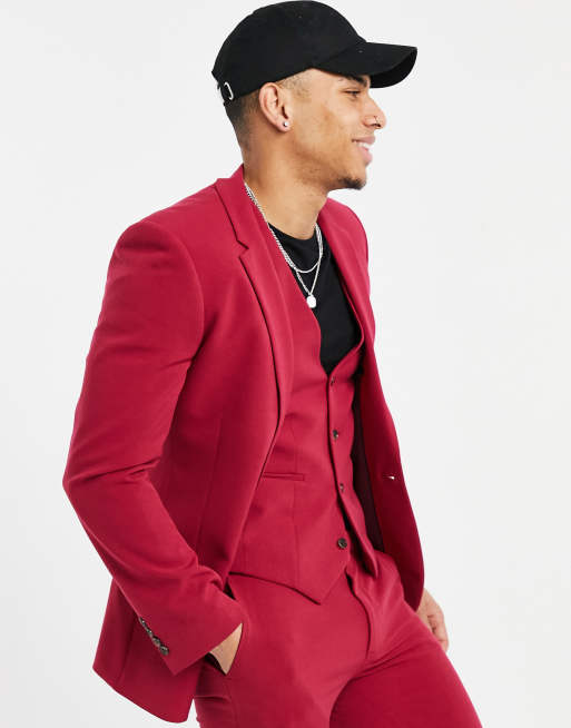 ASOS DESIGN Wedding – Supereng geschnittene Anzugjacke in Rot, 3 von 4