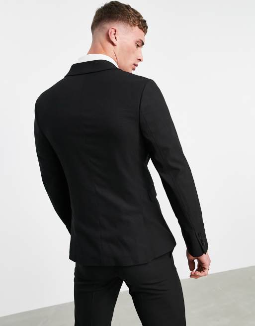ASOS DESIGN – Wedding – Supereng geschnittene Anzugjacke in Schwarz mit Mikro-Struktur, 2 von 4