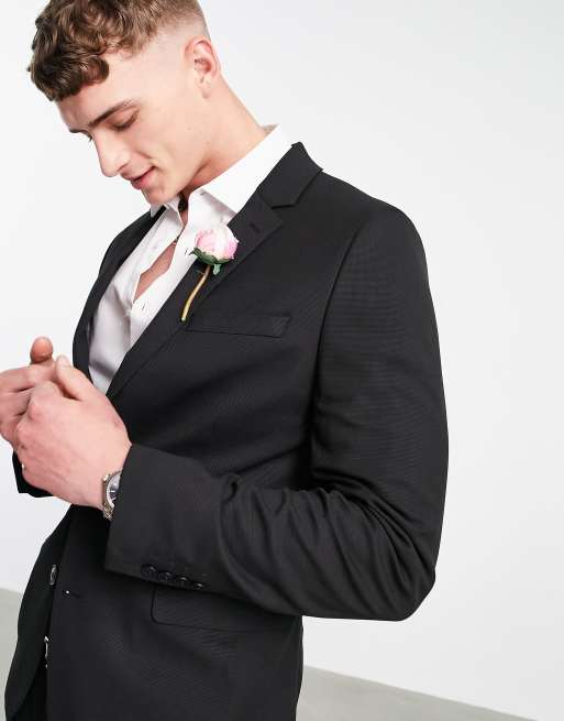 ASOS DESIGN – Wedding – Supereng geschnittene Anzugjacke in Schwarz mit Mikro-Struktur, 3 von 4