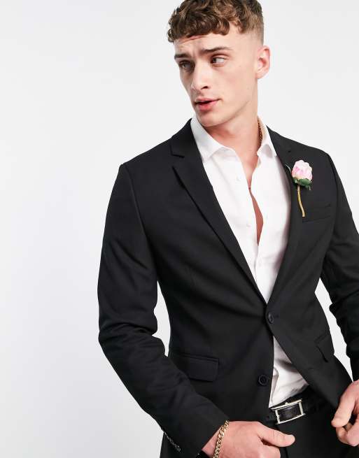 ASOS DESIGN – Wedding – Supereng geschnittene Anzugjacke in Schwarz mit Mikro-Struktur, 4 von 4