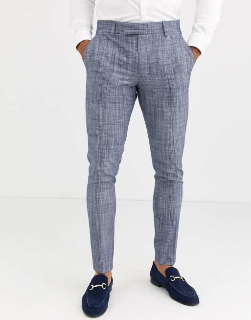 ASOS DESIGN Wedding – Superenger Anzug in Dunkelblau mit Kreuzschraffurmuster, 3 von 3
