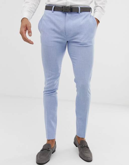 ASOS DESIGN – Wedding – Supereng geschnittener Anzug in Hellblau mit Kreuzschraffur-Muster, 3 von 4