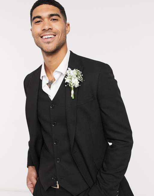 ASOS DESIGN – Wedding – Superenge Anzugjacke in Schwarz mit Mikrostruktur