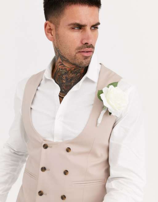  ASOS DESIGN Wedding – Superenger Anzug aus Baumwollstretch in Stone, 4 von 4