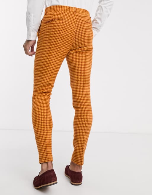 ASOS DESIGN Wedding – Superenge, kleinkarierte Anzughose aus Wollmischung in Rot, 2 von 4