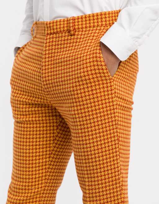 ASOS DESIGN Wedding – Superenge, kleinkarierte Anzughose aus Wollmischung in Rot, 3 von 4