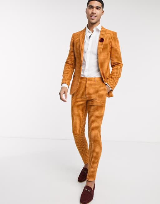 ASOS DESIGN Wedding – Superenge, kleinkarierte Anzughose aus Wollmischung in Rot, 4 von 4