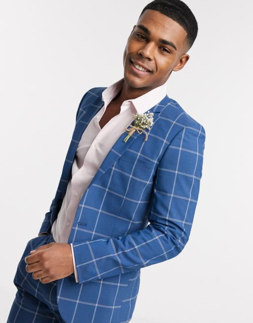 ASOS DESIGN wedding - Superskinny colbert met ruitmotief in lichtblauw