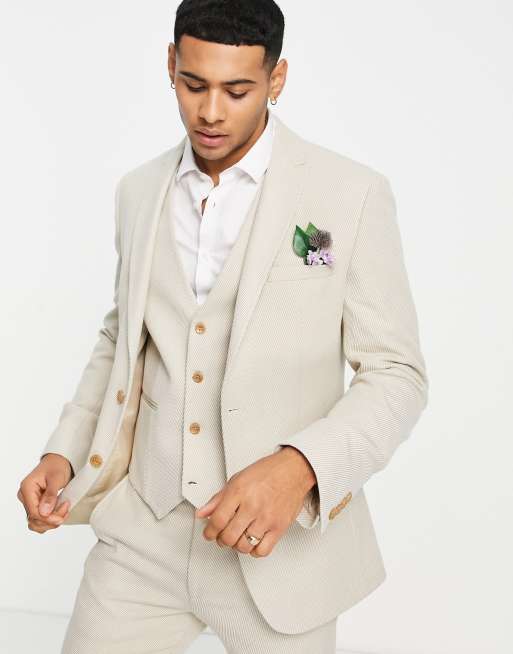 ASOS DESIGN Wedding - Superskinny colbert van geborstelde keperstof in stone