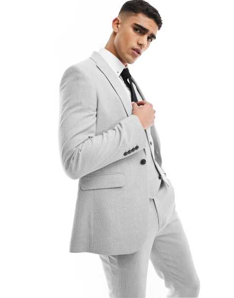 ASOS DESIGN wedding superskinny suit jacket in light gray birdseye texture - view 1