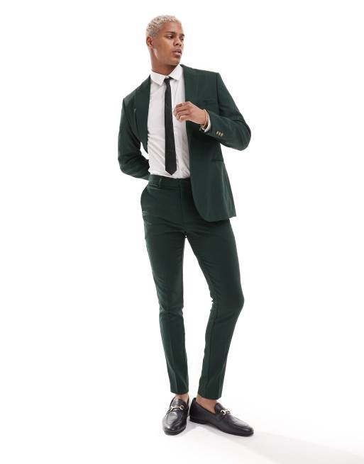 ASOS DESIGN wedding super skinny suit jacket in micro texture in forest  green