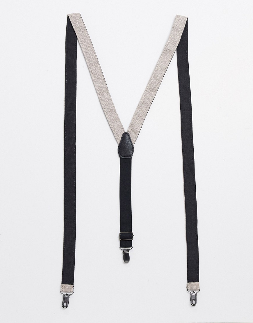 Asos Design Wedding Suspenders In Beige Texture-grey