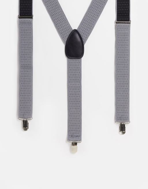 ASOS DESIGN Wedding – Szare szerokie ślubne szelki w groszki