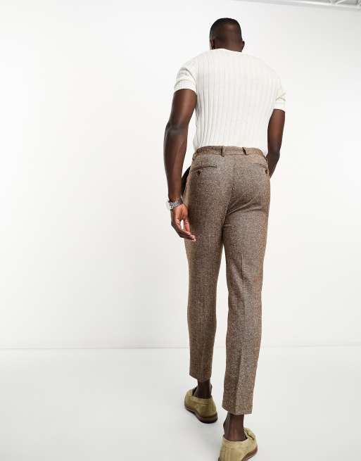 ASOS DESIGN Wedding - Tapered elegante bryllupsbukser i brun uldblanding, 2 af 4