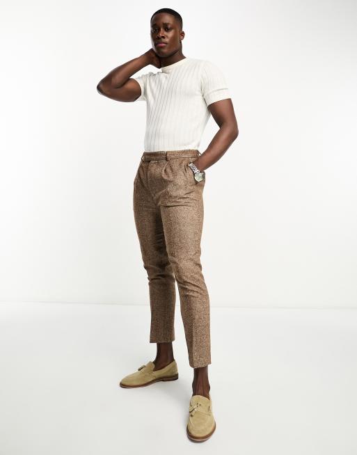 ASOS DESIGN Wedding - Tapered elegante bryllupsbukser i brun uldblanding, 4 af 4