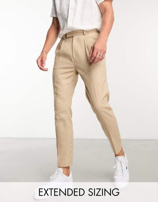 ASOS DESIGN wedding tapered wool mix smart pants in tweed stone