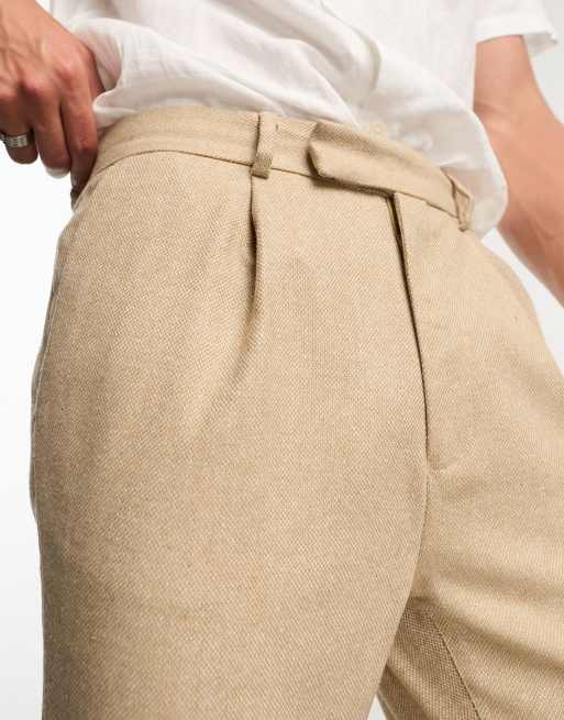 ASOS DESIGN wedding tapered wool mix smart pants in tweed stone, 3 of 4