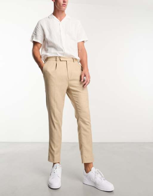 ASOS DESIGN wedding tapered wool mix smart pants in tweed stone, 4 of 4
