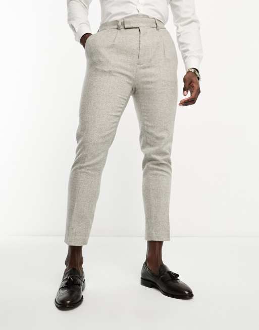 ASOS DESIGN wedding tapered wool mix smart trousers in tweed ice grey ...