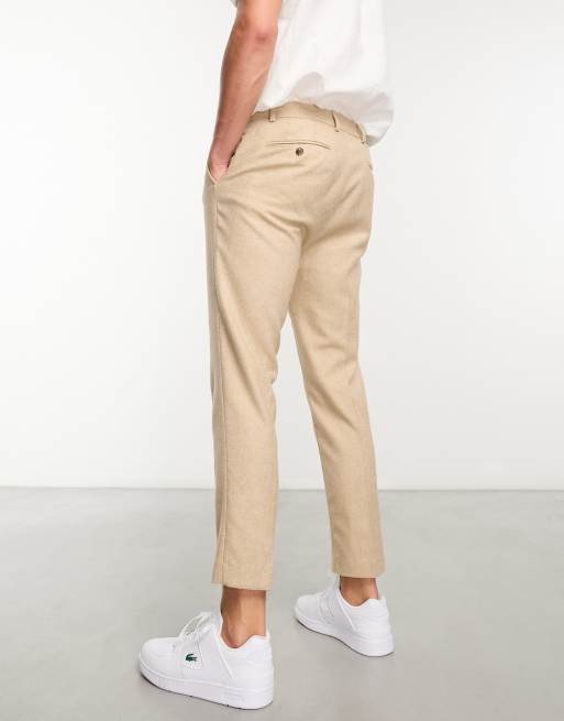 ASOS DESIGN wedding tapered wool mix smart trousers in tweed stone, 2 of 4