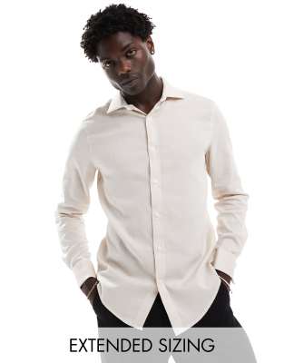 ASOS DESIGN ASOS DESIGN wedding textured regular shirt in beige-Neutral