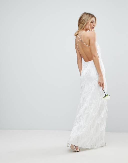 asos edition fringe maxi wedding dress