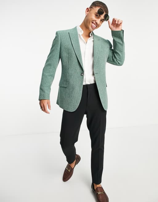 ASOS DESIGN Wedding - Veste de costume ajustée effet hachuré - Vert forêt