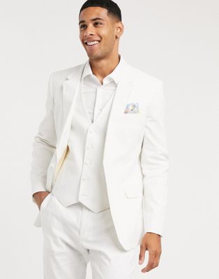 Homme DESIGN Wedding - Veste de costume ajustée en coton et lin stretch - Blanc
